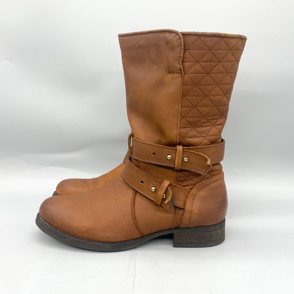 Steve Madden Womens 7.5 Kristenn Boots Brown Leather Quilted Buckle Moto Biker - Picture 4 of 14